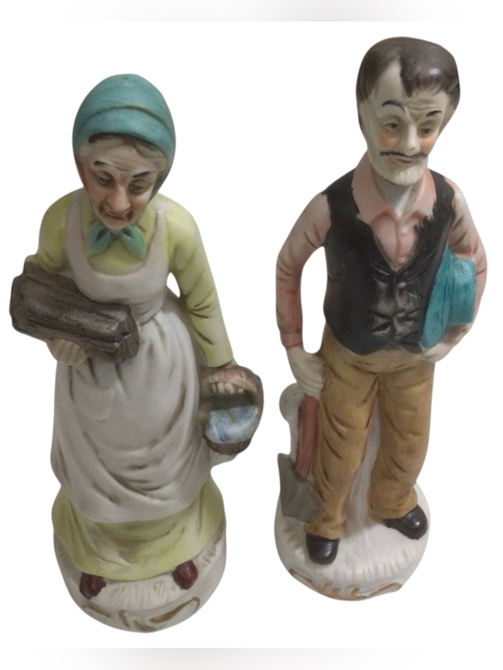 UCGC Porcelain Farmer Couple Figurines Bosato Style Life in the Country 8” Taiwa